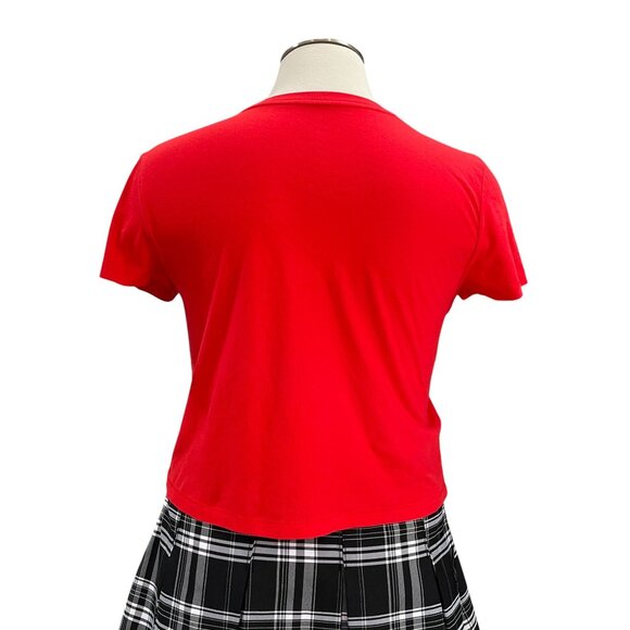 Red Crop Tee & Plaid Pleated Skirt Set XL – Preppy Y2K Grunge Style with Patches - Picture 11 of 16
